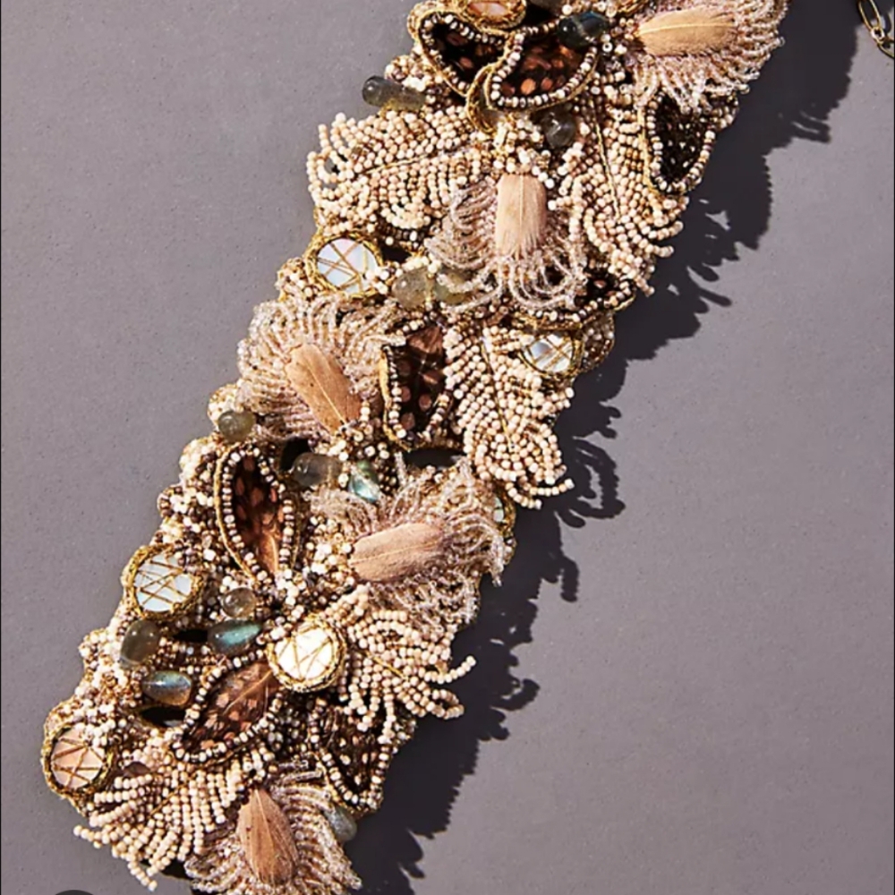 Llani Anthropologie Beaded Headband in Tan and Gold